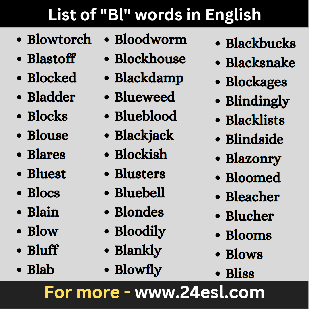 List Of Bl Words In English 24esl