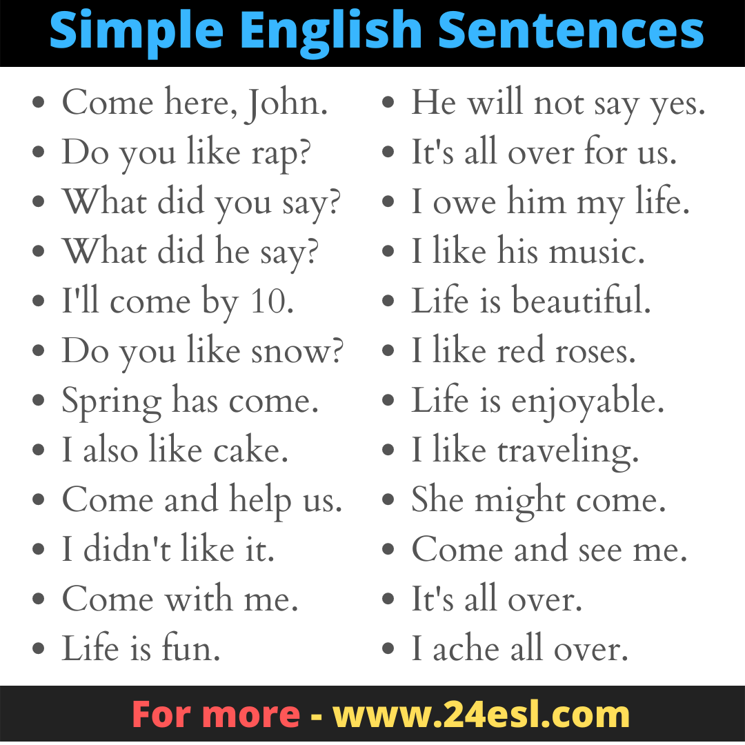 100 Simple Sentences for beginners - www.24esl.com