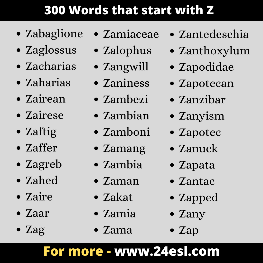 300 Words that starts with Z