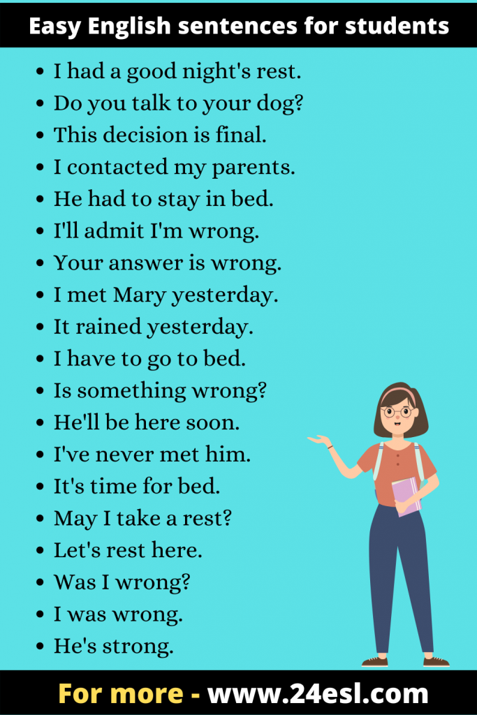 Easy English sentences for students