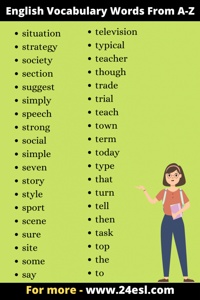 English Vocabulary Words from A-Z