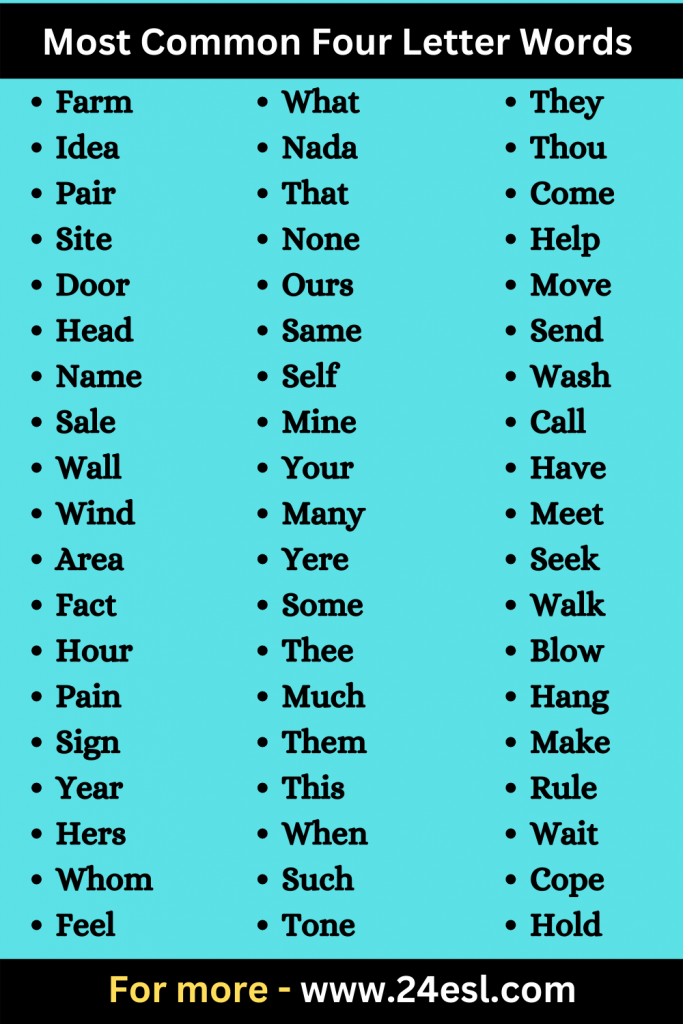Most Common Four Letter Words 24esl