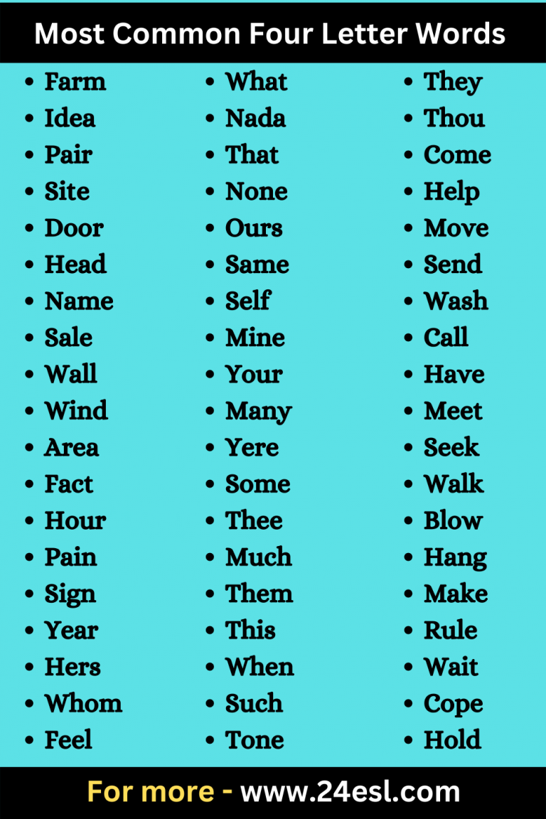 Most Common Four Letter Words - 24esl.com