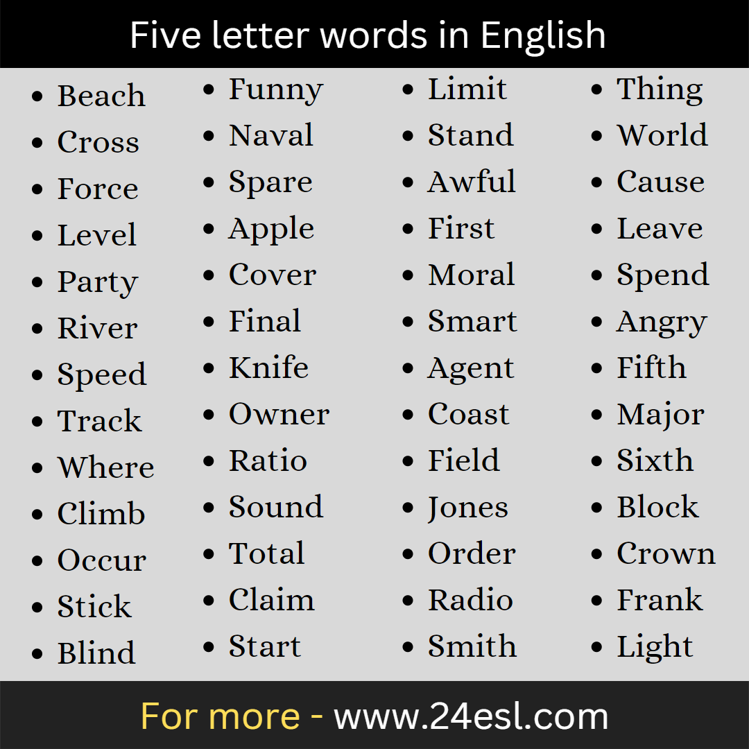 Five Letter Words In English 24esl