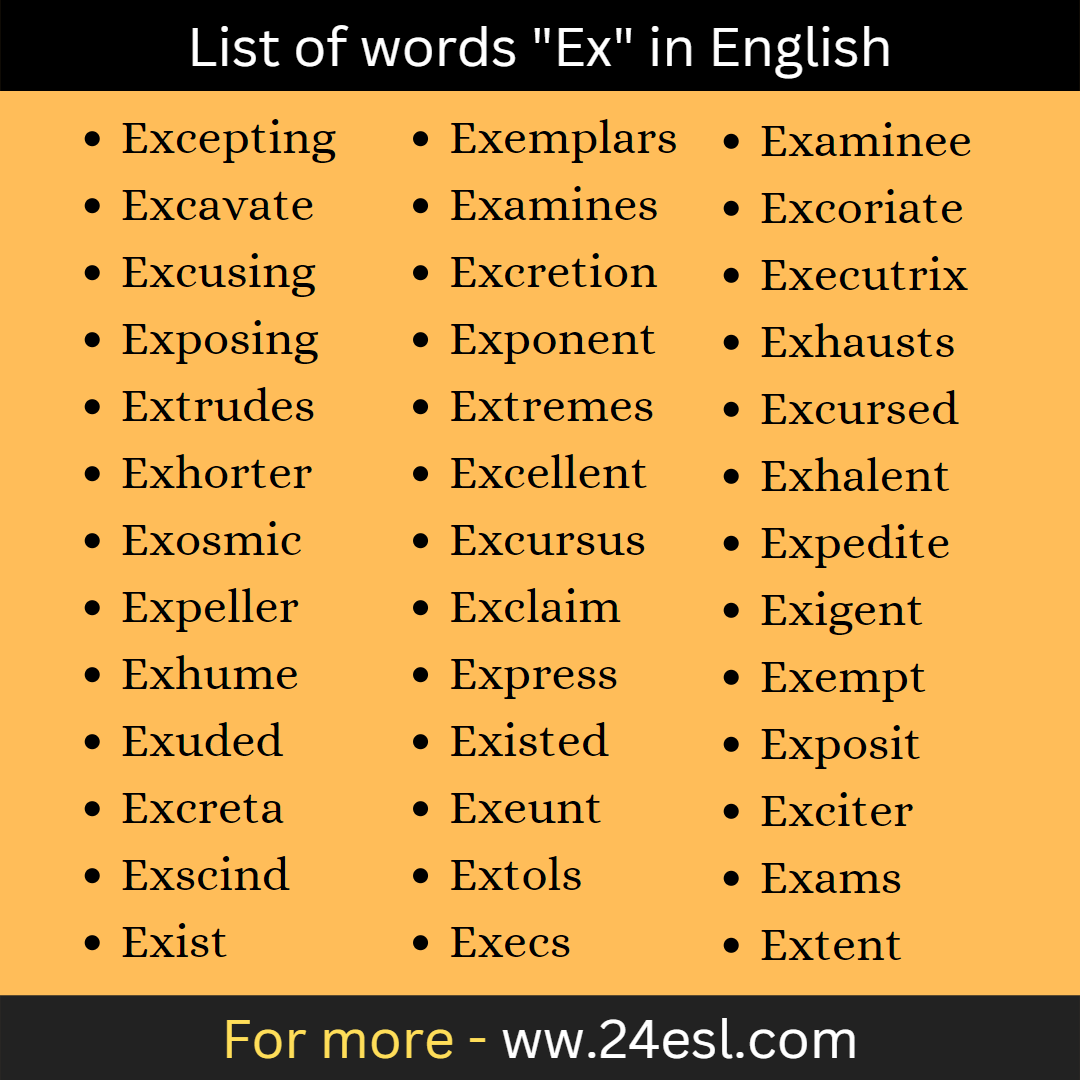 List Of Words Ex In English 24esl