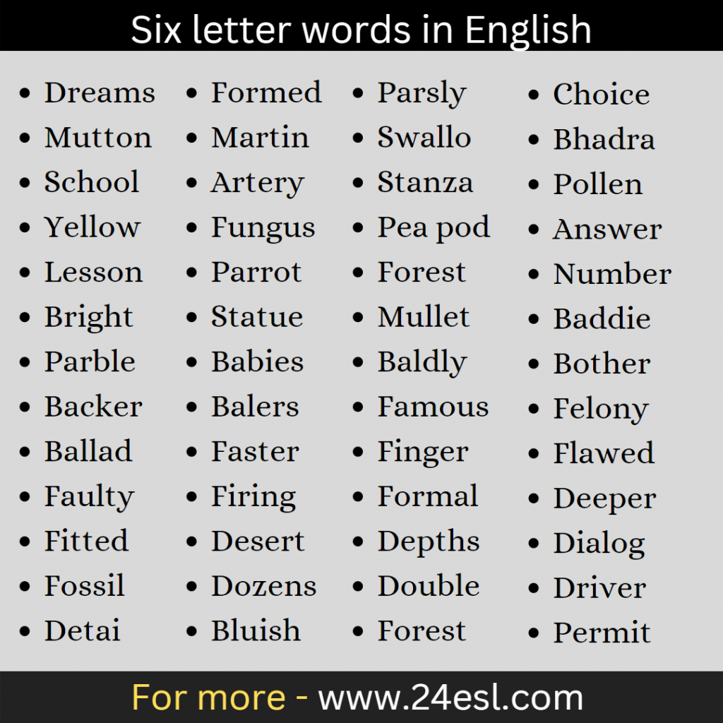 Six Letter Words In English 24esl