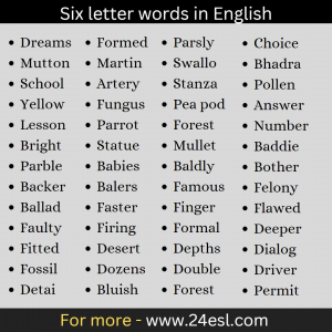 Six letter words in English - 24esl.com