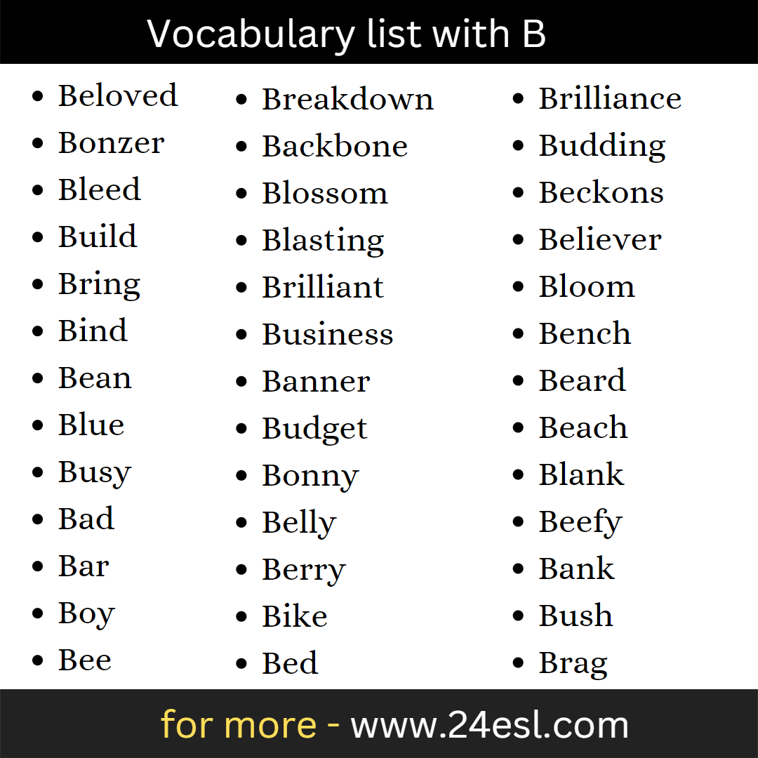 English words that start with B