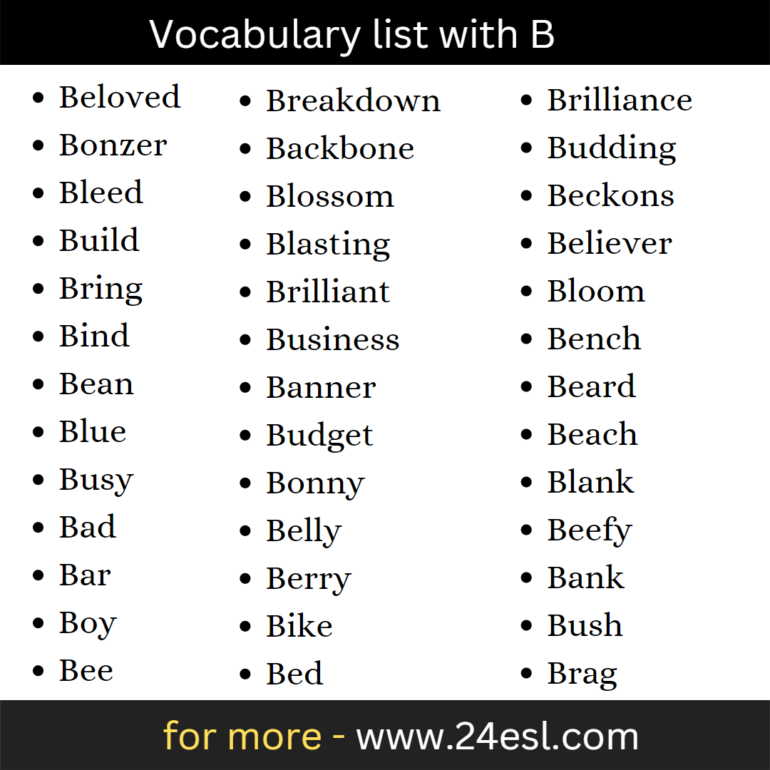 English Words That Start With B 24esl