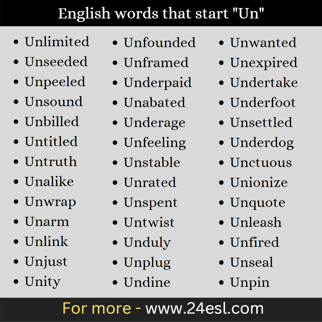 English Words That Start UN 24esl