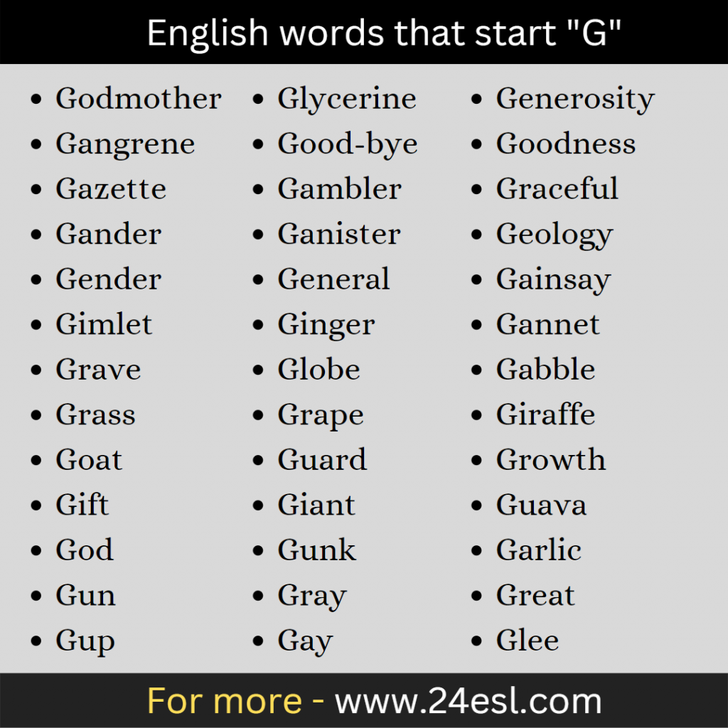 English words that start “G” - 24esl.com