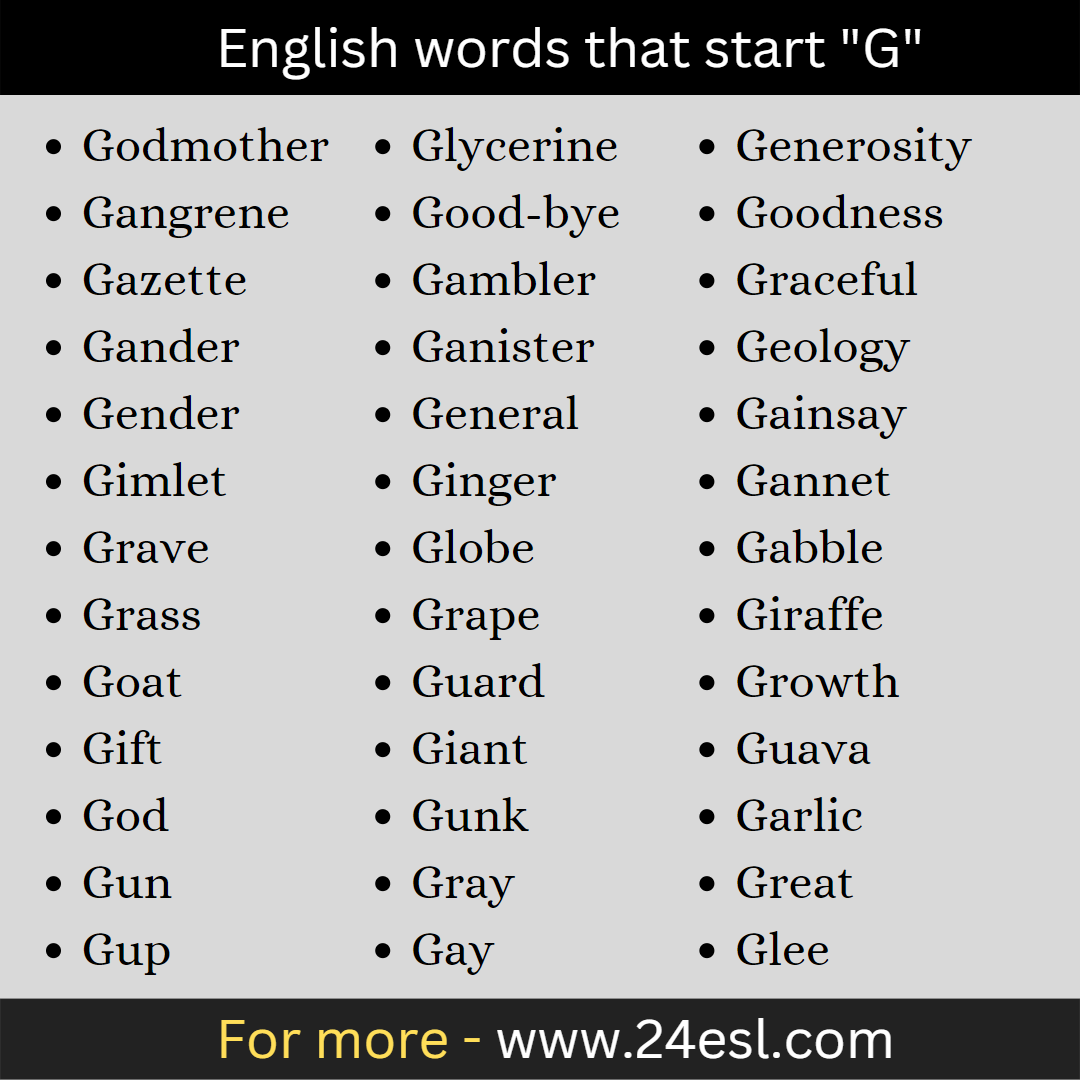 English words that start "G"