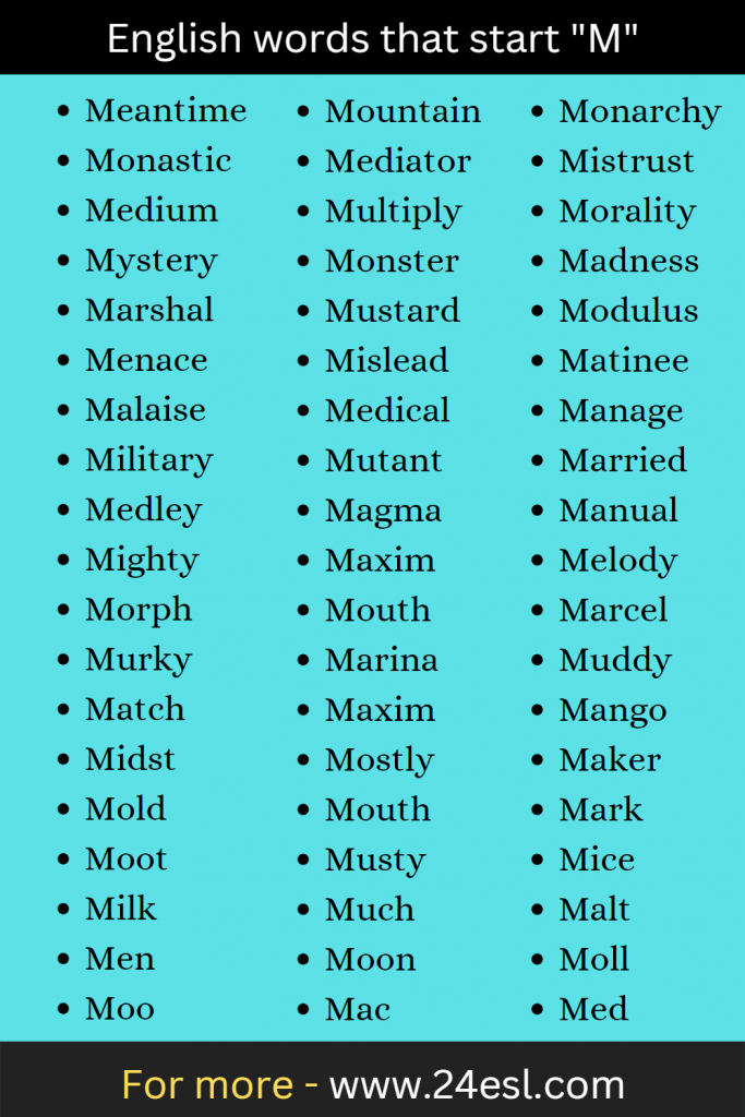 English words that start "M"