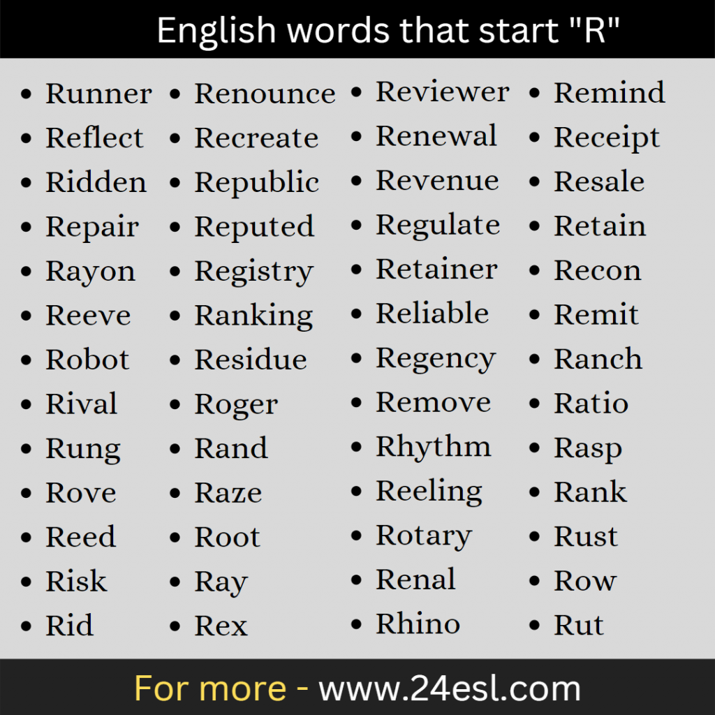 Words That Start R English words that start