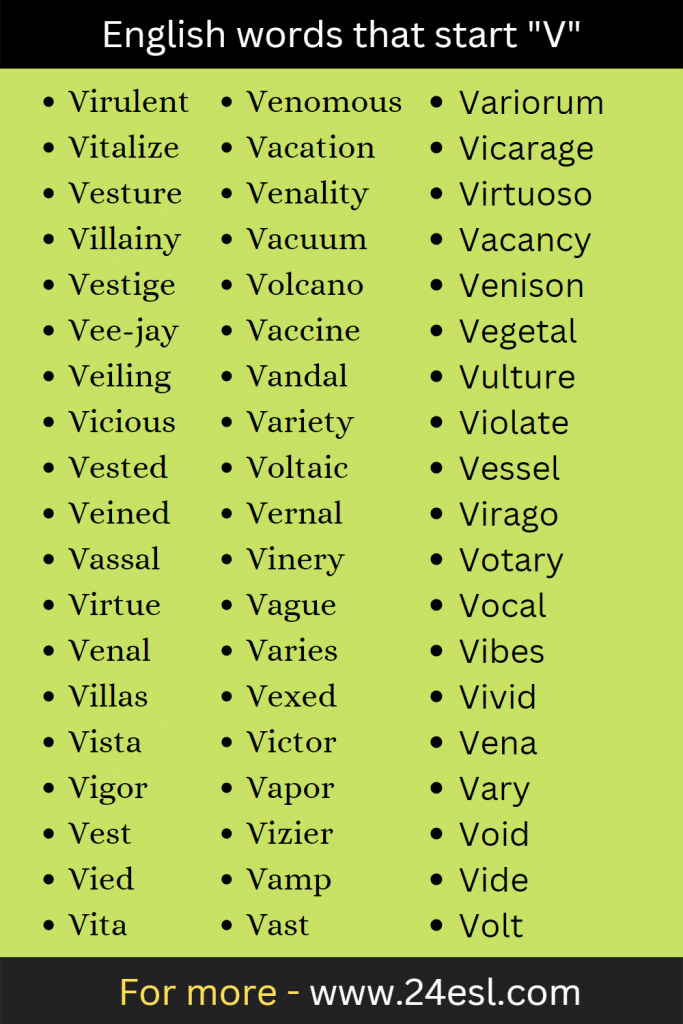 English words that start "V"