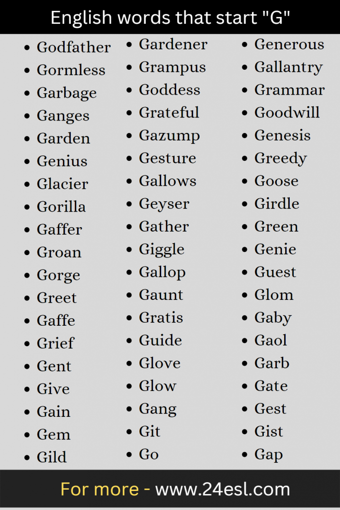 English words that start "G"