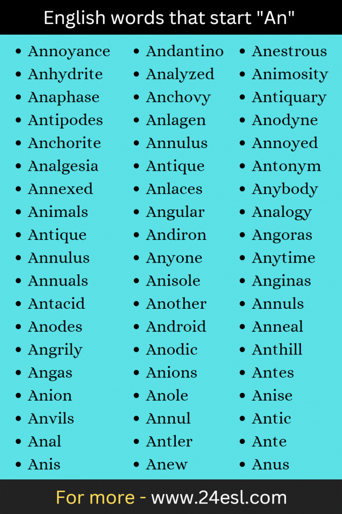 English words that start "An"