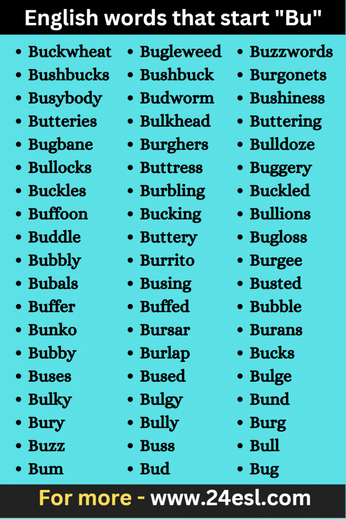 English words that start "Bu"