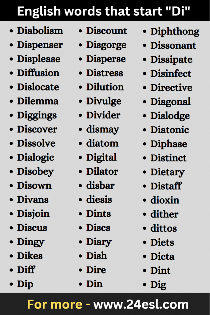 English words that start "Di"