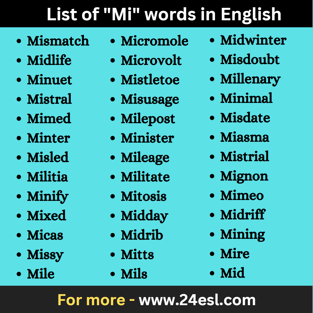 List of "Mi" words in English