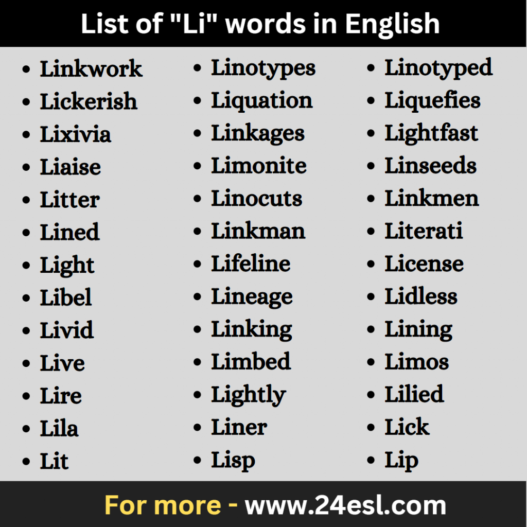 English Words Starting With Li