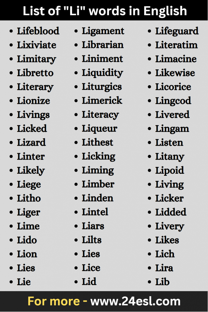 List of "Li" words in English