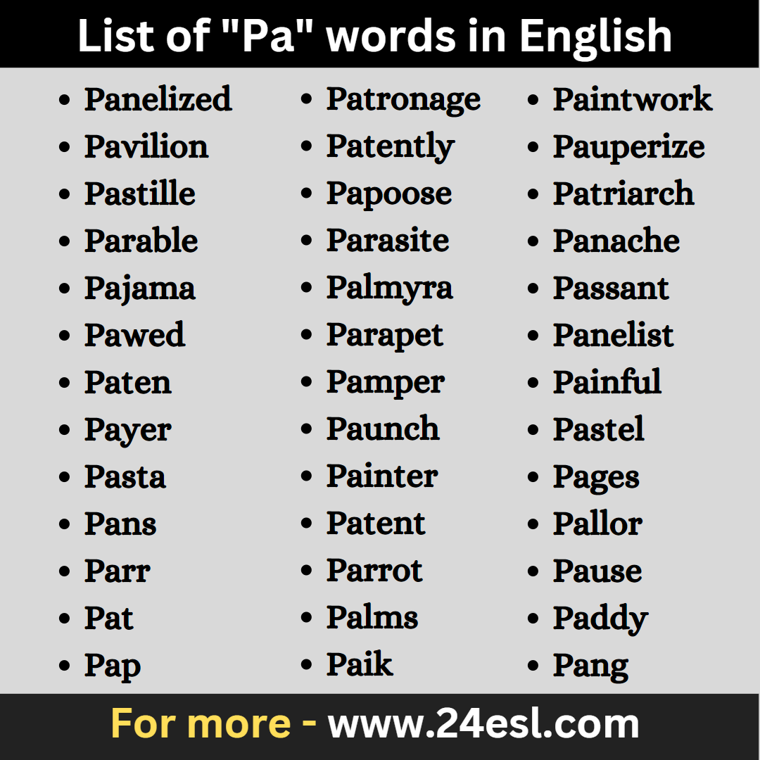 List of "Pa" words in English