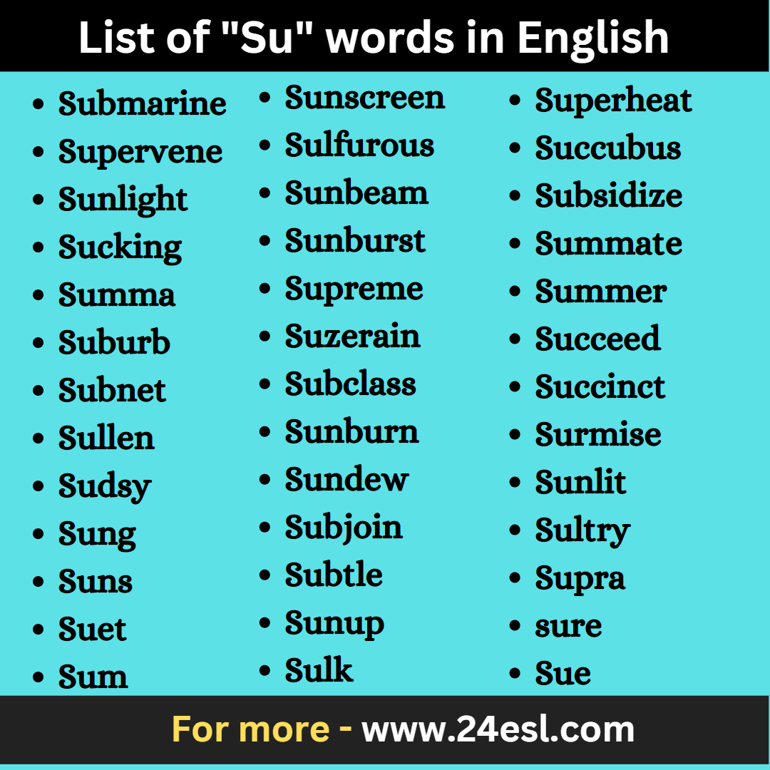 List of "Su" words in English