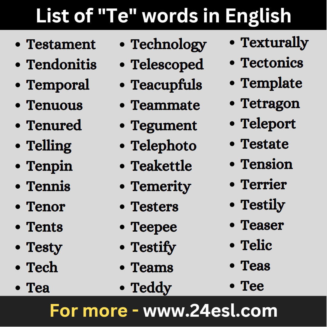 List Of Te Words In English 24esl