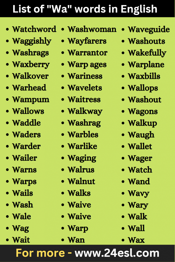 List of "Wa" words in English