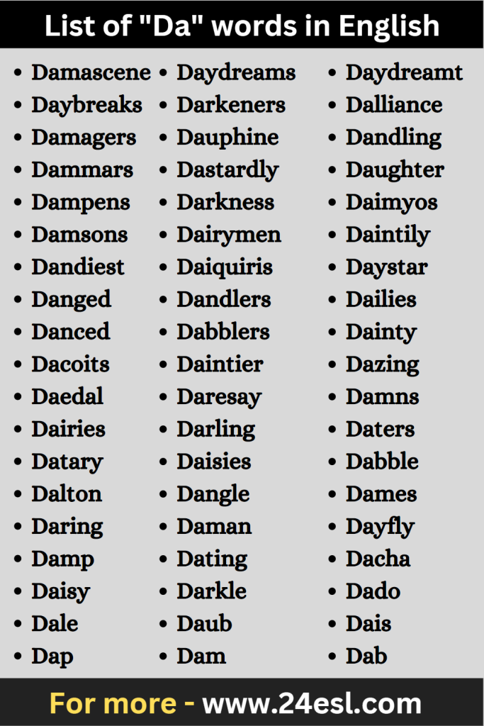 List of "Da" words in English