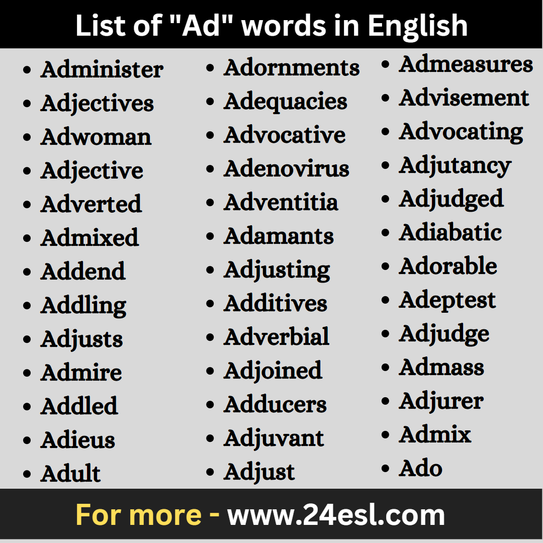 List of "Ad" words in English
