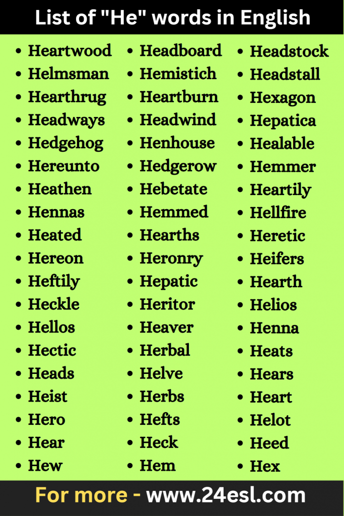 List of "He" words in English