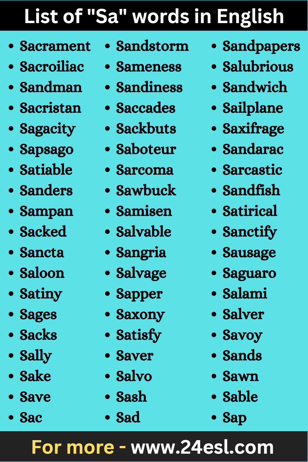 List of sa words in english 24esl