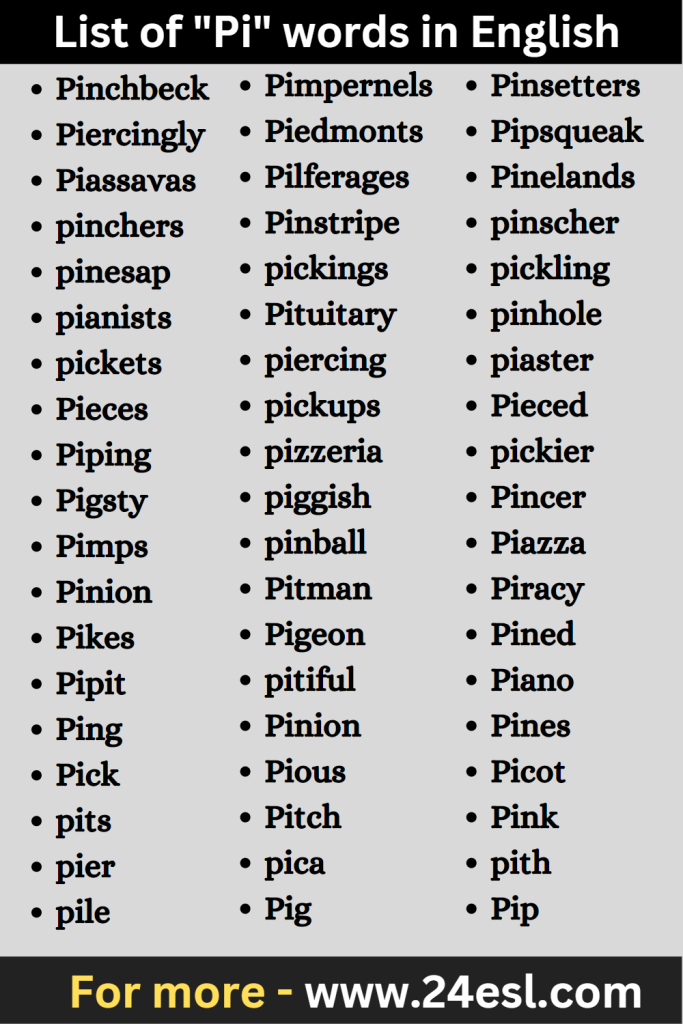List of "Pi" words in English
