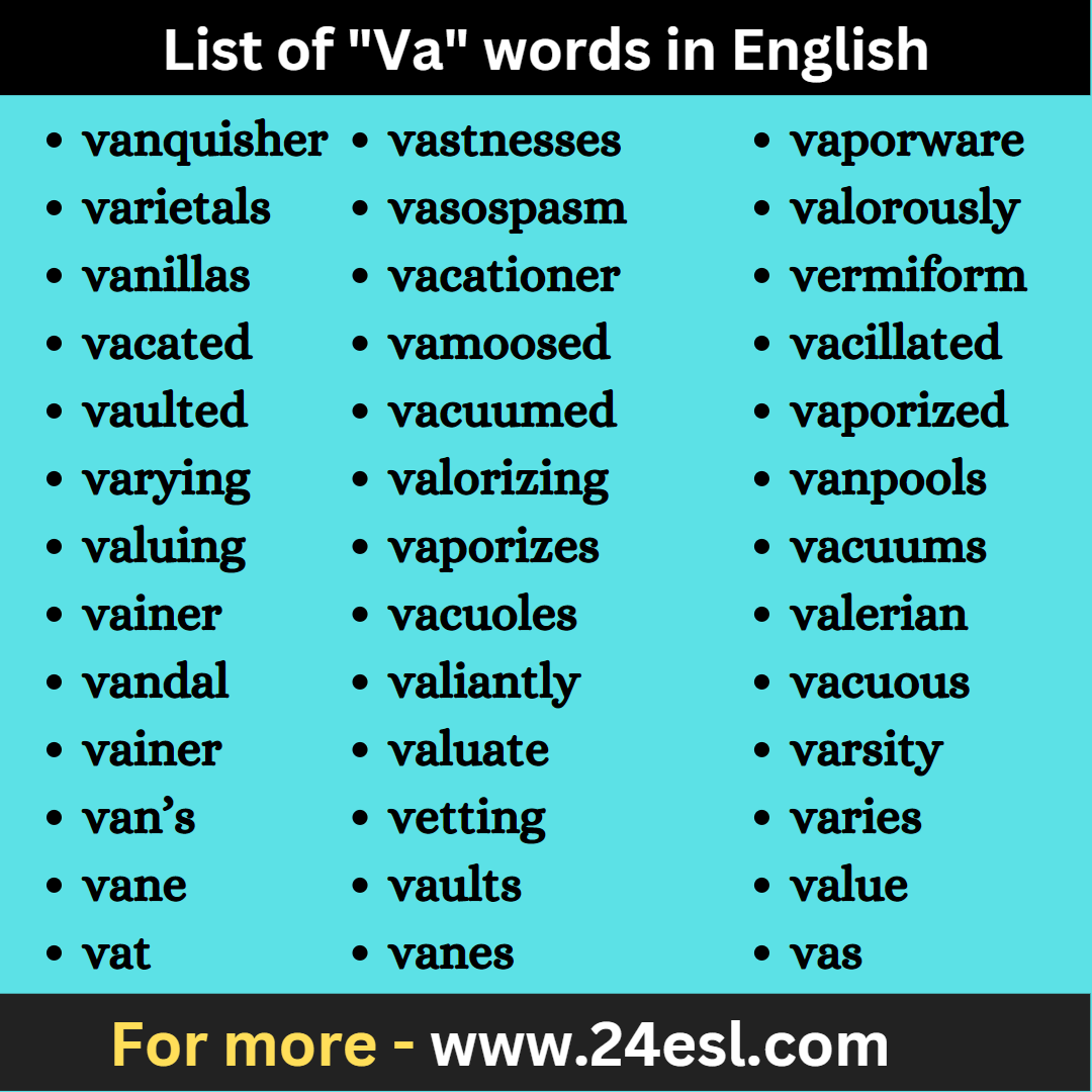 List of "Va" words in English