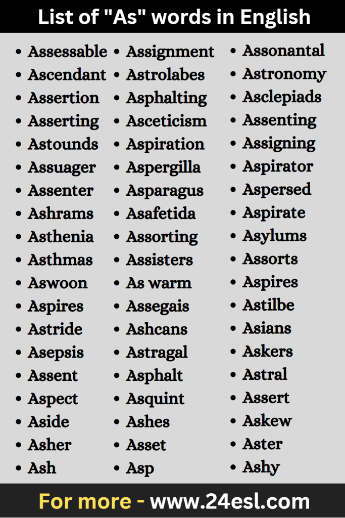 List of "As" words in English