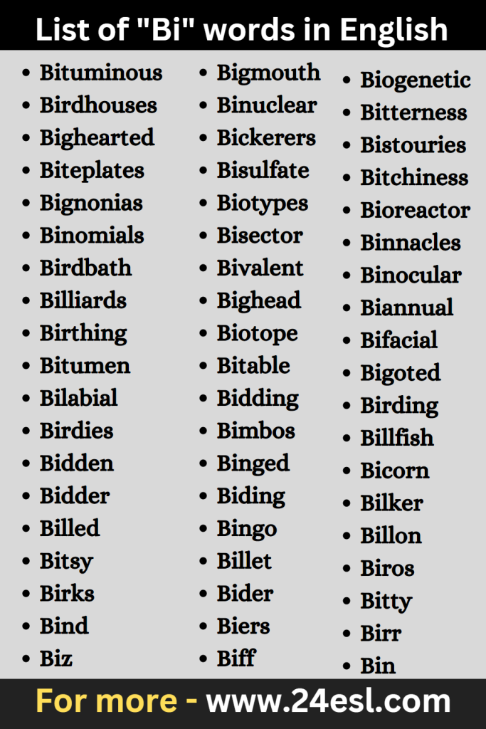 List of "Bi" words in English