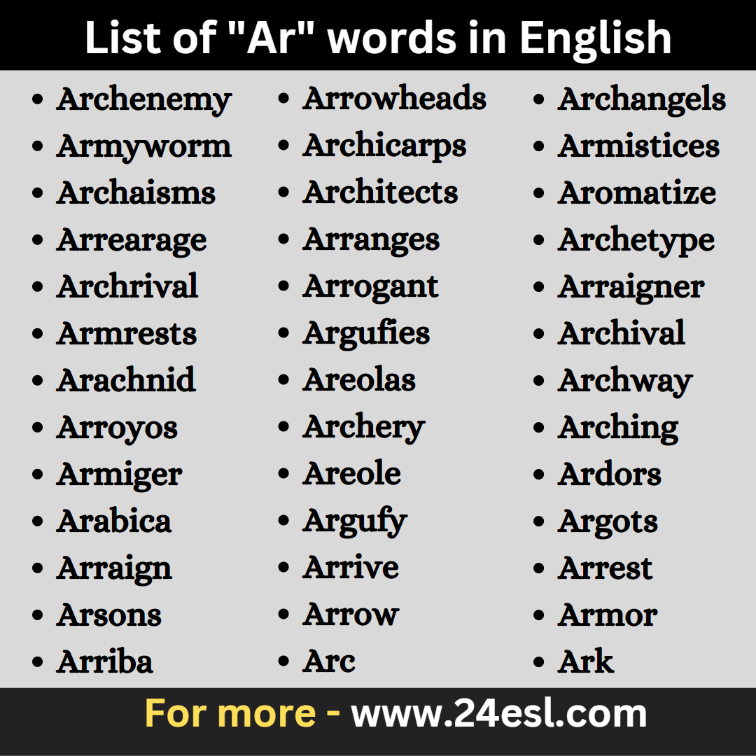 List of "Ar" words in English
