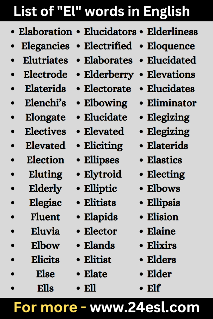 List of "El" words in English