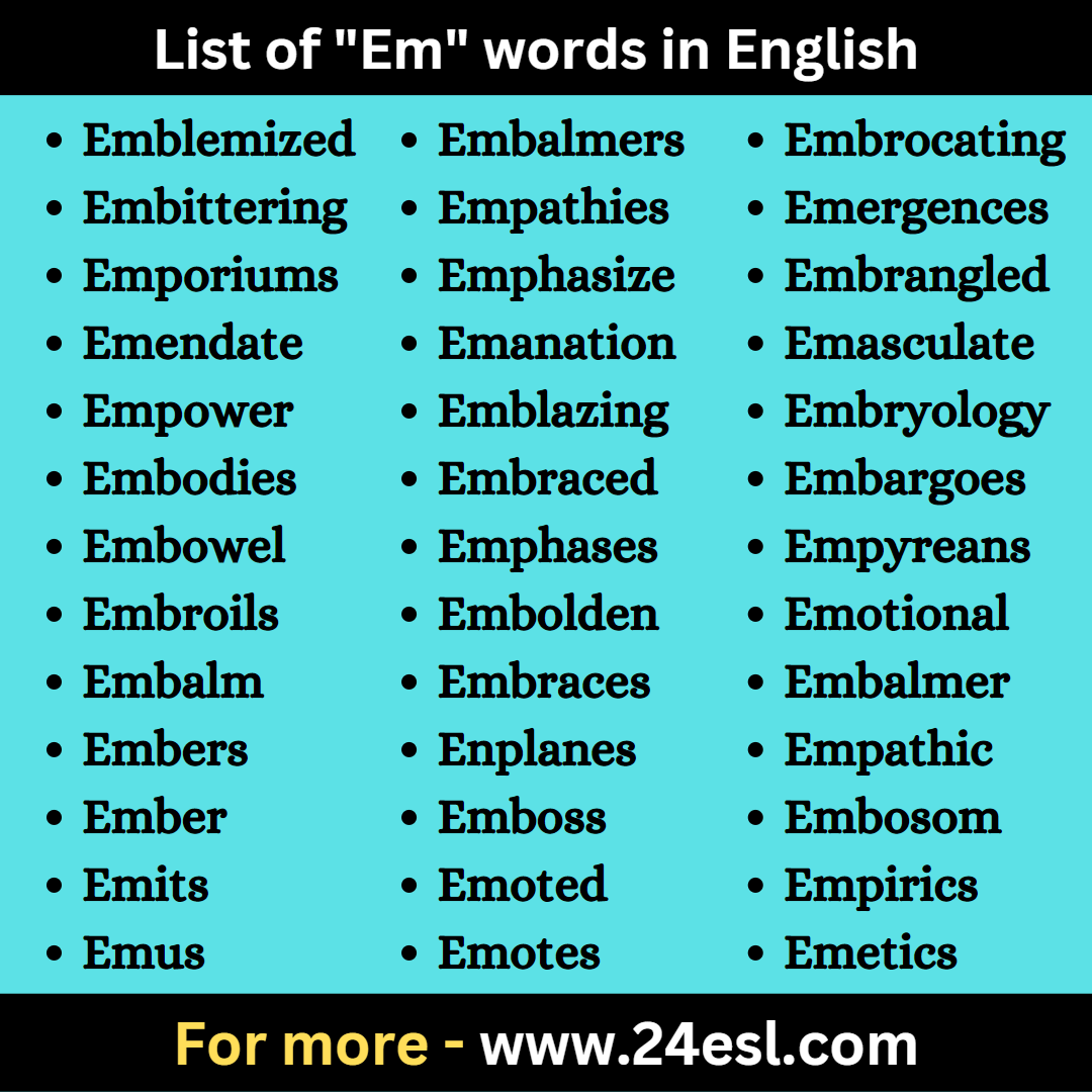 List of "Em" words in English