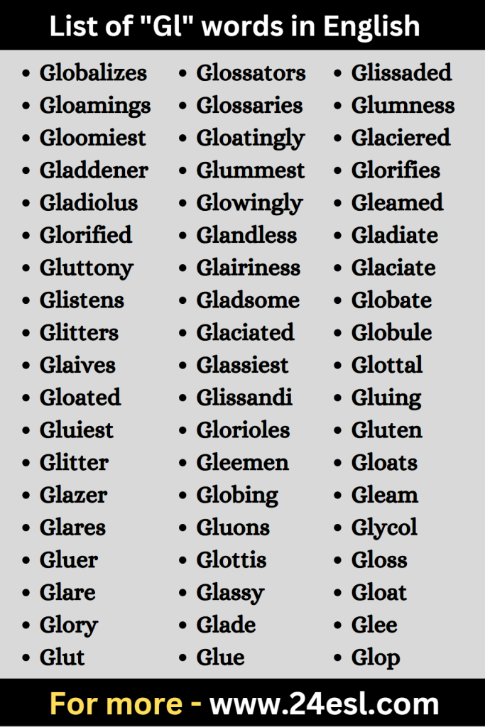 List of "Gl" words in English